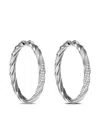 David Yurman Cable Edge Hoop Earrings With Diamonds In Silver, 4mm, 1.5"l In Silver