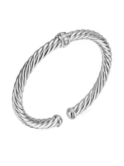 David Yurman Sterling Silver Cable Flex® Center Station Diamond Bracelet In Metallic