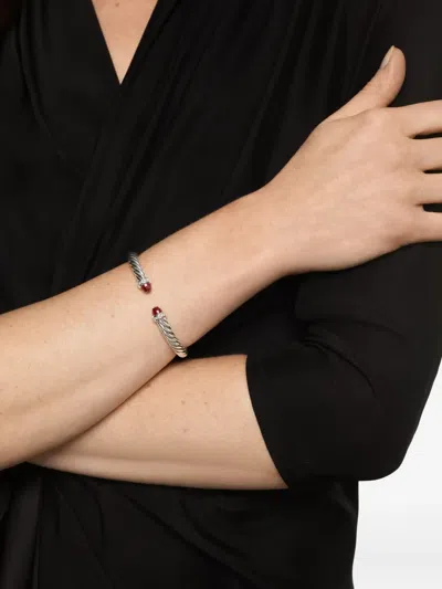 David Yurman Sterling Silver Cable Flex® Rhodolite Garnet And Diamond Bracelet In Metallic