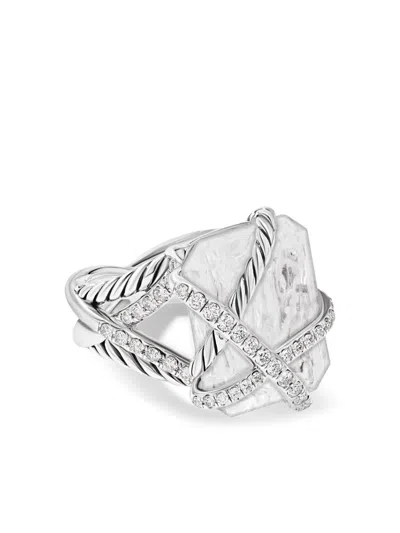 David Yurman Sterling Silver Cable Wrap Crystal And Diamond Cocktail Ring In White