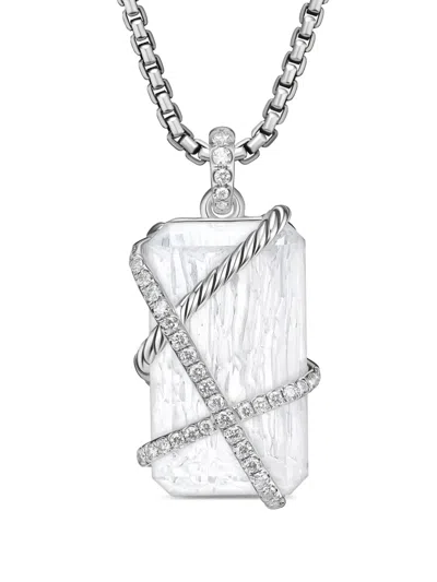 David Yurman Sterling Silver Cable Wrap Diamond Amulet In Crystal