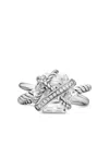 David Yurman Sterling Silver Cable Wrap Diamond Ring In Metallic