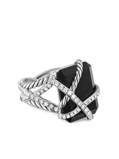 David Yurman Sterling Silver Onyx And Diamond Cocktail Ring In Black