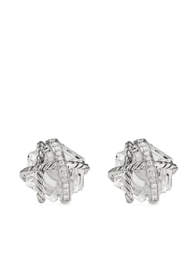 David Yurman Crystal-wrap Stud Earrings In Silver