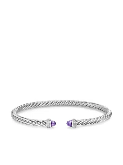 David Yurman Sterling Silver Cablespira Amethyst And Diamonds Bracelet