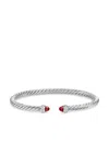 David Yurman Sterling Silver Cablespira Garnet And Diamonds Bracelet In Silver