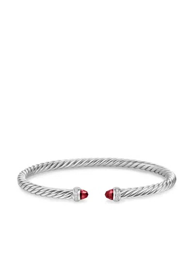 David Yurman Sterling Silver Cablespira Garnet And Diamonds Bracelet In Gold