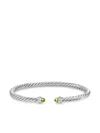 David Yurman Sterling Silver Cablespira Peridot And Diamonds Bracelet (4mm) In Silver