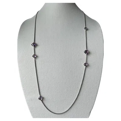 Pre-owned David Yurman Sterling Silver Chatelaine Amethyst Diamond Station Necklace In Purple