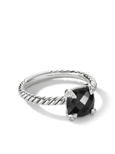 DAVID YURMAN STERLING SILVER CHATELAINE ONYX AND DIAMOND RING (8MM)