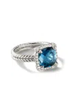 David Yurman Chatelaine Pave Bezel Ring With Hampton Blue Topaz And Diamonds In Silver