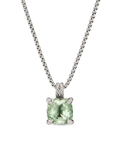 David Yurman Sterling Silver Chatelaine Prasiolite And Diamond Necklace In Green