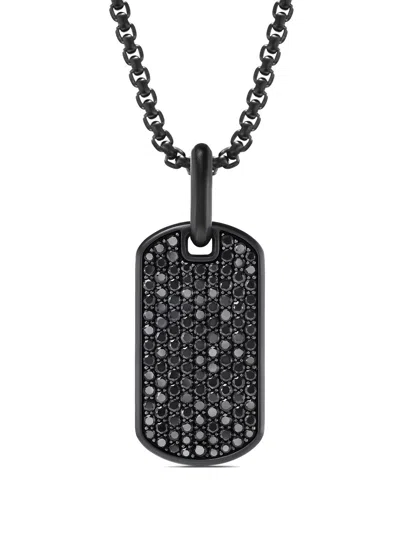 David Yurman Sterling Silver Chevron Diamond Tag (27mm) In Schwarz