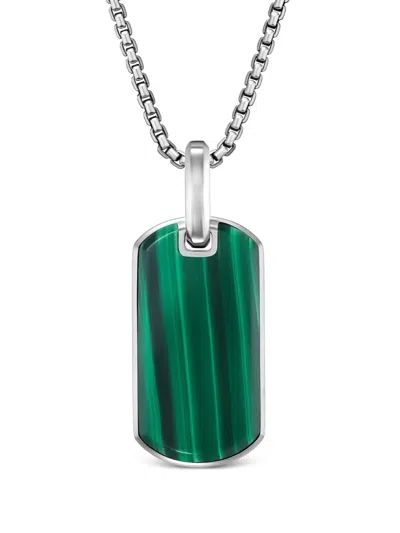 David Yurman Sterling Silver And Malachite Chevron Tag