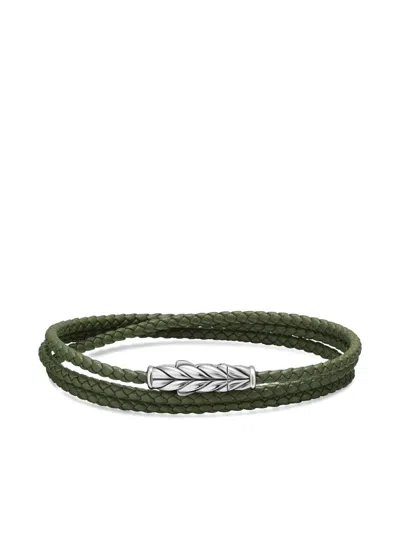 David Yurman Sterling Silver Chevron Triple Wrap Bracelet In Green