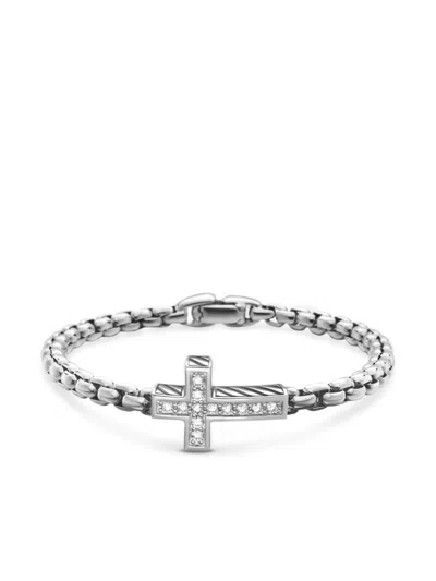 David Yurman Sterling Silver Cross Diamond Bracelet