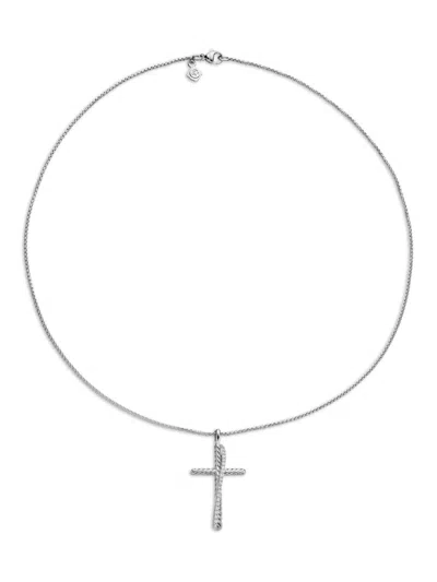 David Yurman Sterling Silver Crossover Cross Diamond Necklace In 银色