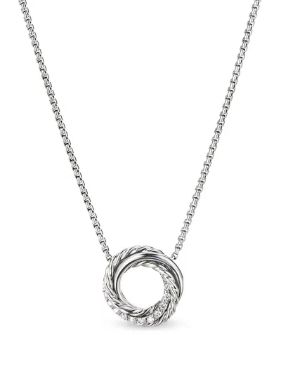 David Yurman Sterling Silver Crossover Mini Diamond Pendant Necklace