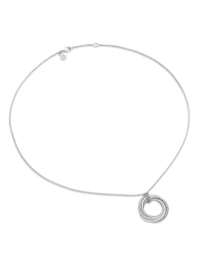 David Yurman Sterling Silver Crossover Pendant Diamond Necklace In 银色