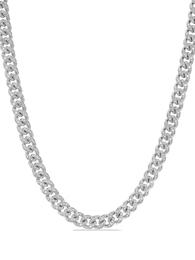 David Yurman Sterling Silver Curb Chain Diamond Necklace