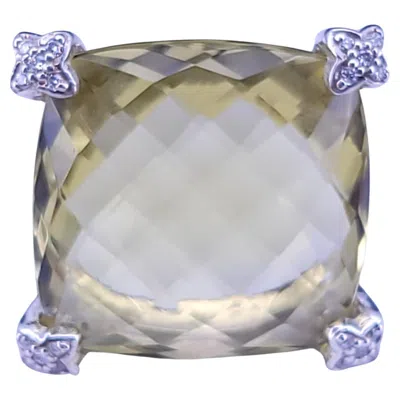Pre-owned David Yurman Sterling Silver Cushion On Point 20mm Lemon Citrine In Multi