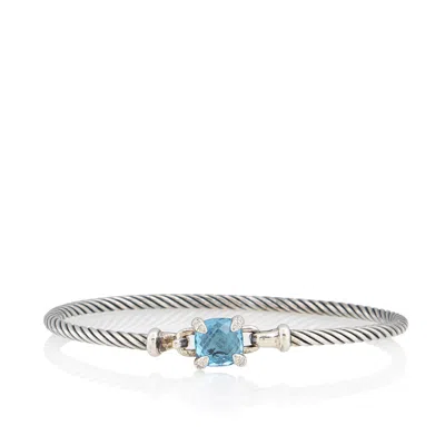 David Yurman Sterling Silver Diamond Blue Topaz Chatelaine Cable 3mm Bracelet