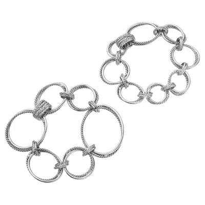 Pre-owned David Yurman Sterling Silver Diamond Infinity Loop Modifiable Bracelet In Multi