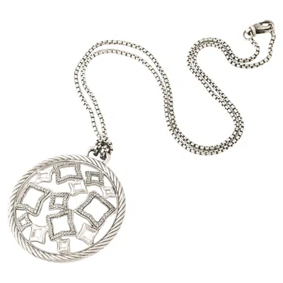 Pre-owned David Yurman Sterling Silver Diamond Quatrefoil Disc Necklace In Multi