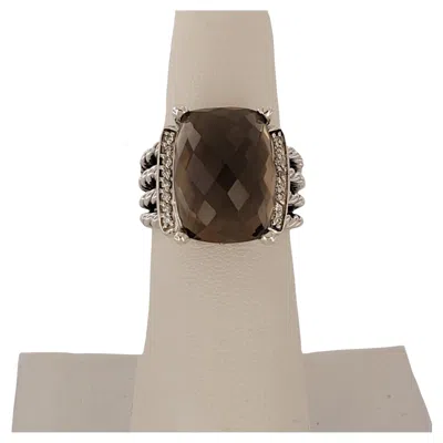 Pre-owned David Yurman Sterling Silver Diamond Wheaton Smoky Quartz Ring In Multi