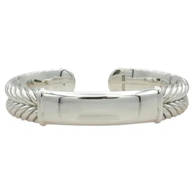 Pre-owned David Yurman Sterling Silver Double Cable Hinged Cuff Bracelet In Multiple
