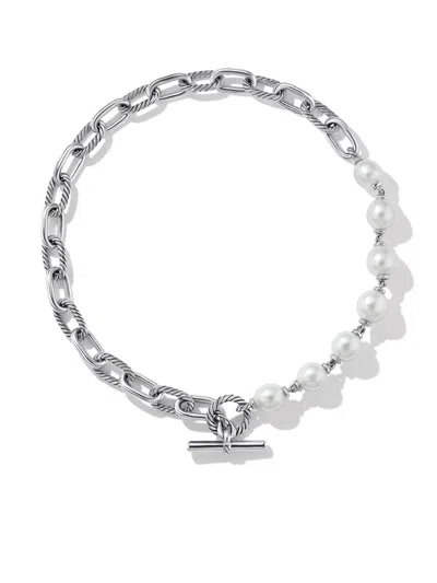 David Yurman Pearl-embellished Chain-link Bracelet In Silver