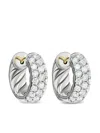 David Yurman Sterling Silver Diamond Sculpted Cable Hoop Earrings In Silver