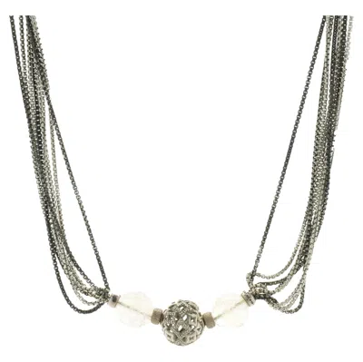Pre-owned David Yurman Sterling Silver Eight Strand Diamond Quatrefoil Necklace In Multi