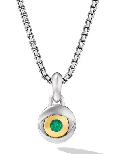David Yurman Sterling Silver Evil Eye Emerald Amulet