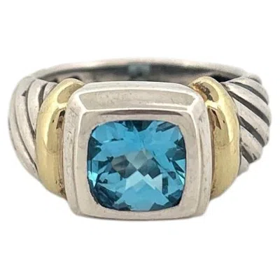 Pre-owned David Yurman Sterling Silver Gold Noblesse Cocktail Blue Topaz Ring 7