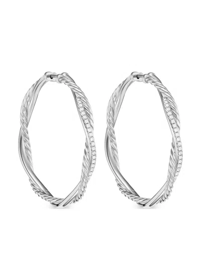 David Yurman Sterling Silver Infinity Diamond Hoop Earrings