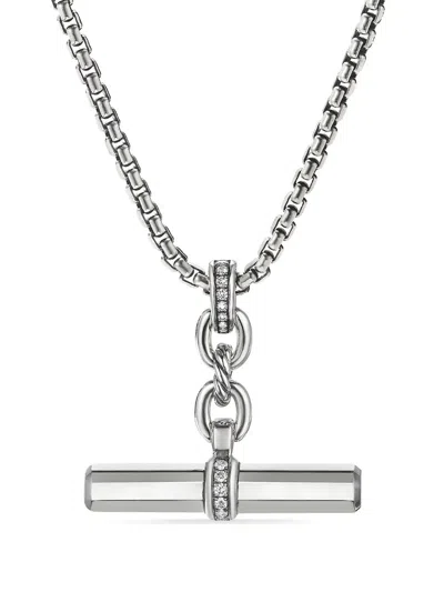 David Yurman Sterling Silver Lexington E/w Barrel Diamond Pendant (32mm) In Silber