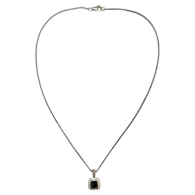 Pre-owned David Yurman Sterling Silver Onyx & Diamond Pendant Necklace In Black