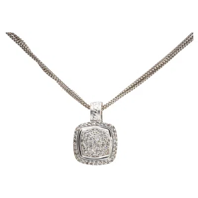 Pre-owned David Yurman Sterling Silver Pave Diamond Albion Pendant Necklace In Multi