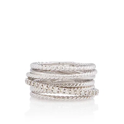 David Yurman Sterling Silver Pave Diamond Crossover Wide Ring