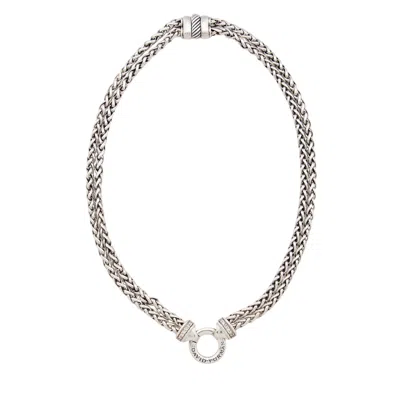 David Yurman Sterling Silver Pave Diamond Double Wheat Chain Necklace