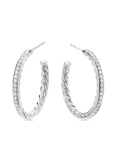 David Yurman Sterling Silver Pavé Diamond Hoop Earrings (25.4mm)