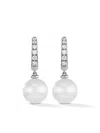 David Yurman Sterling Silver Pearl And Diamond Drop Earrings In Silver