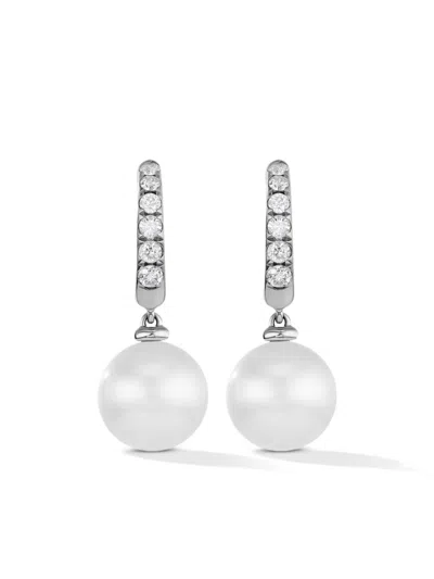 David Yurman Sterling Silver Pearl And Diamond Drop Earrings