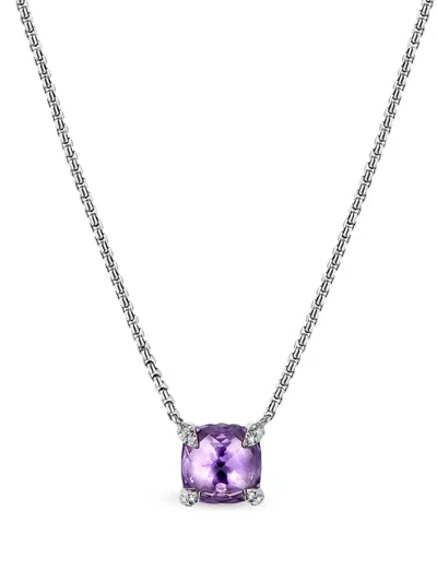 David Yurman 8mm Sterling Silver Chatelaine Amethyst And Diamond Pendant Necklace In Purple