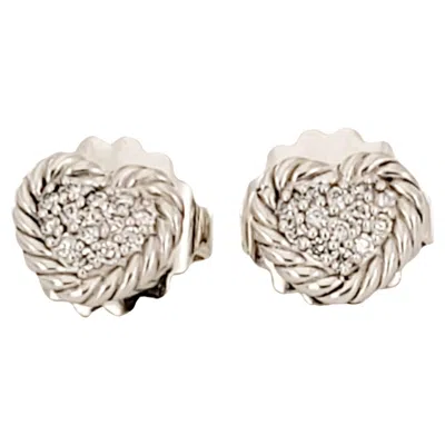 Pre-owned David Yurman Sterling Silver Petite Heart Pave Diamond Earrings In Multi