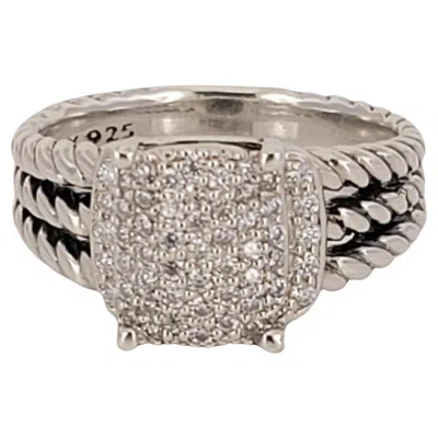 Pre-owned David Yurman Sterling Silver Petite Wheaton Pave Diamond Ring Size 7 In Multi
