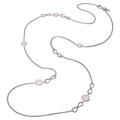 Pre-owned David Yurman Sterling Silver Rose Quartz Infinity Station Necklace In Red