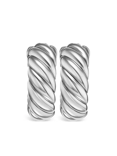 David Yurman Sterling Silver Sculpted Cable Hoop Earrings