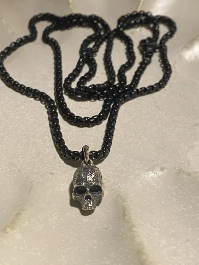 Pre-owned David Yurman Sterling Silver Skull Pendant Steel Necklace